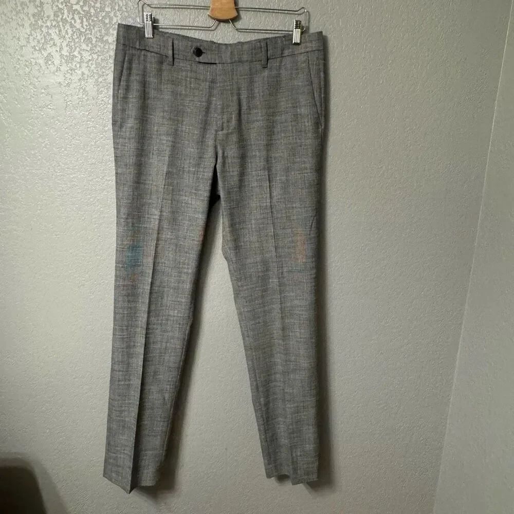 Fairlane Trouser Pants Mens 34x34 Slim Fit Gray Microplaid Polyester Viscose